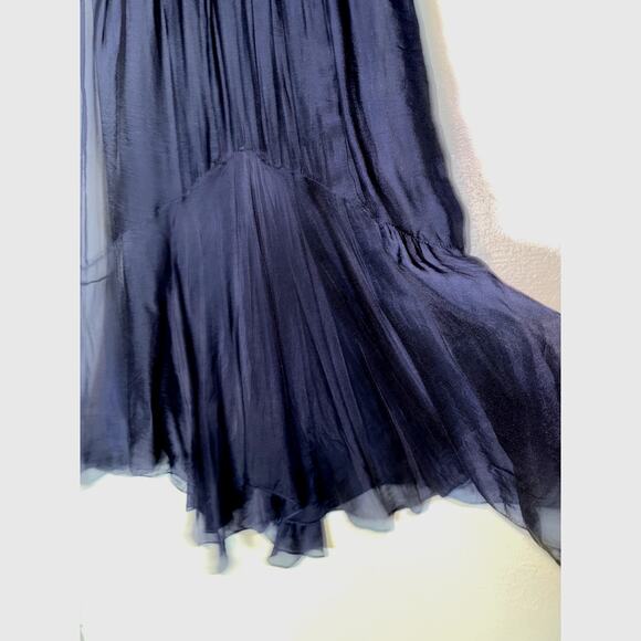 Y2K Silk Navy Blue Tiered Asymmetrical Skirt Womens Medium Fairygoth Whimsigoth - Picture 2 of 9